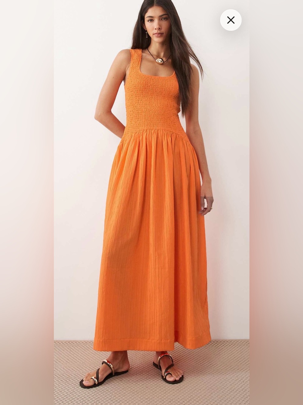 Smocked Bodice Orange Maxi Dress